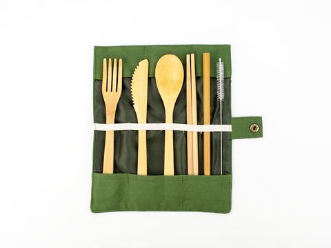 Bamboo Cutlery, Chopstick, Reusable Bamboo Straw Set - Mabboo