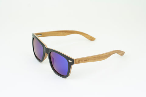 Wayfarer - Black stain front / Blue revo lens - Mabboo