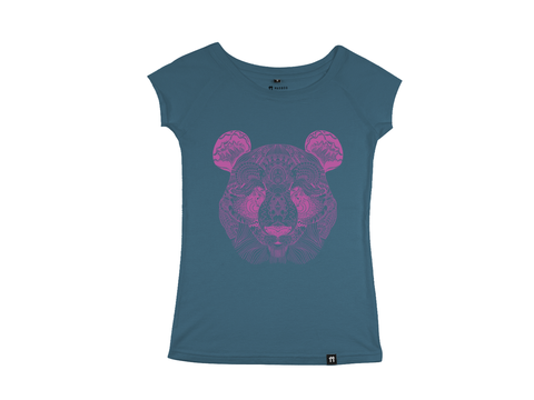 Panda Face Blue/Magenta - Raglan Sleeve Bamboo T-Shirt - Mabboo