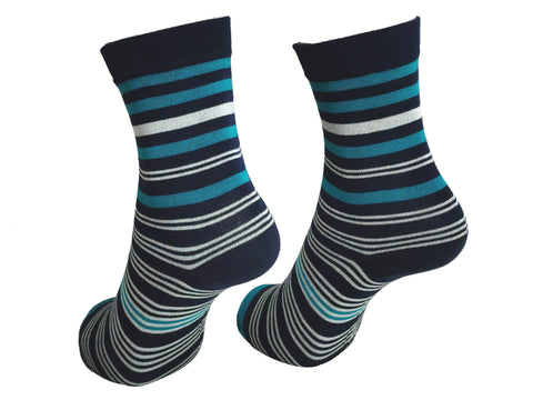 Navy/Teal Stripes x1 Pair Bamboo Socks