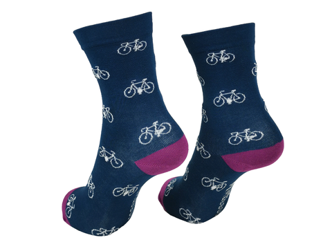 Navy/Purple Bikes x1 Pair Bamboo Socks