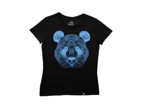 Panda Face Black/Cyan - Jersey Sleeve Bamboo T-Shirt - Mabboo