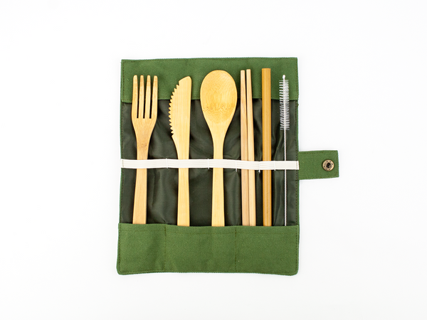 Bamboo tube with cutlery, chopsticks, straw + cleaner — Pura Vida