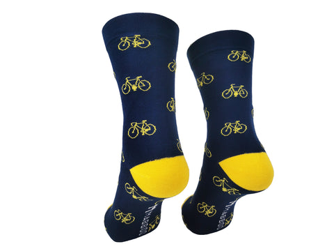 Navy Yellow Bikes x1 Pair Bamboo Socks - Mabboo