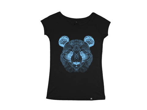 Panda Face Black/Cyan - Raglan Sleeve Bamboo T-Shirt - Mabboo
